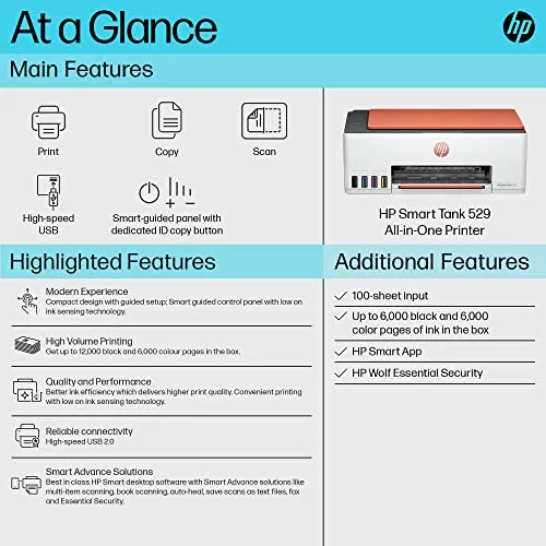 HP Smart Tank 529 AIO Colour Printer (Upto 6000 Black & 6000 Colour Pages Included in The Box)- Print, Scan & Copy for Office/Home - Image 7